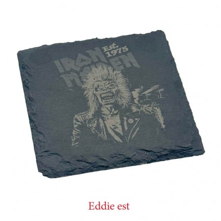 Bordbrikker av skifer med Iron Maiden Eddie serie